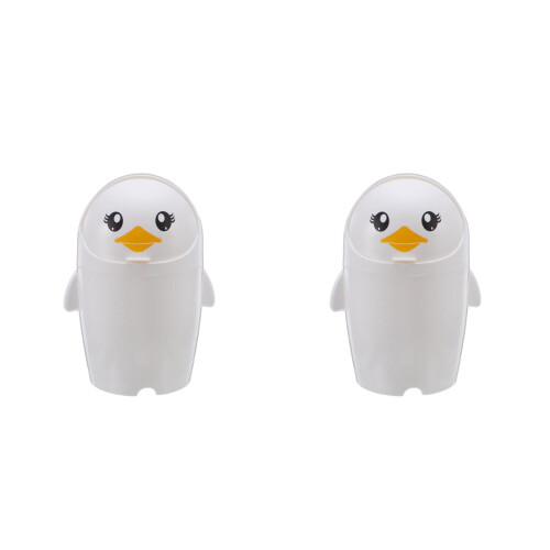 2Pcs Tiny Penguin Desktop Trash Can Cute Plastic Table Bin with Lid