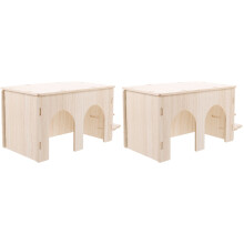 2Pcs Wear-Resistant Wooden Hamster Houses with Ladder for Cage