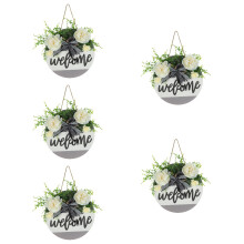 5Pcs Round Wooden Front Door Hanging Sign Wall Decor