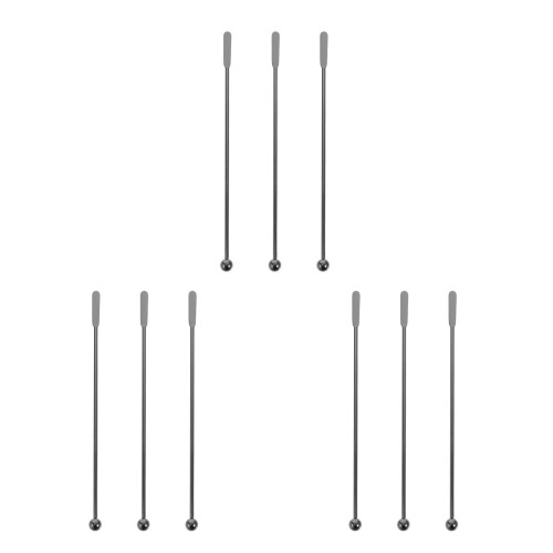 9Pcs Reusable Black Stainless Steel Beverage Stirrer Sticks