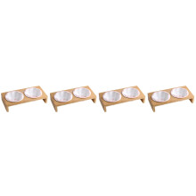4Sets Multi Durable Ceramic Elevated Cat Bowls with Bamboo Pet Stand