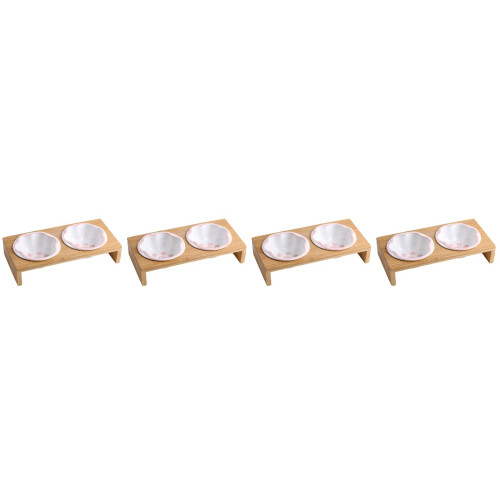 4Sets Multi Durable Ceramic Elevated Cat Bowls with Bamboo Pet Stand