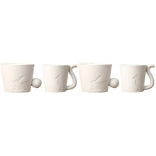 4Pcs White Ceramic Mug with Creative Animal Design for Milk Coffee