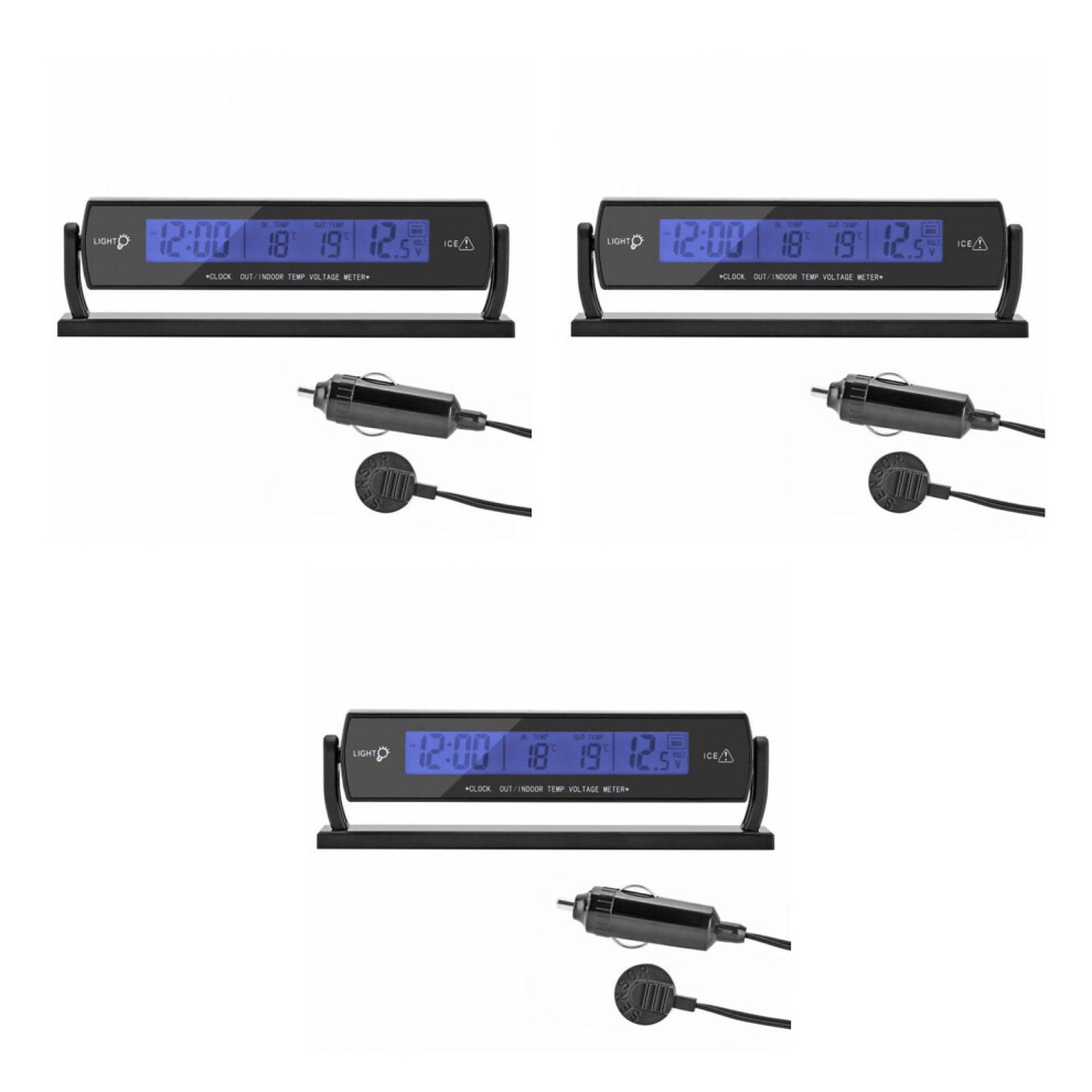 3Pcs Vehicle Thermometer Electronic Clock Voltage Meter For Car Use 3702850830598