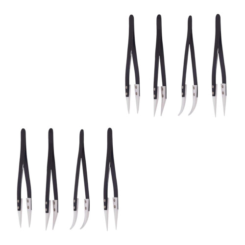 8Pcs Black Ceramic Tweezers for -Resistant Anti-Static