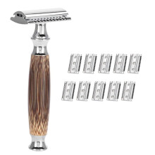 1Set Classic Bamboo Handle Safety Manual Double Shaving Shaving Barber Razors T-Shaped for Men