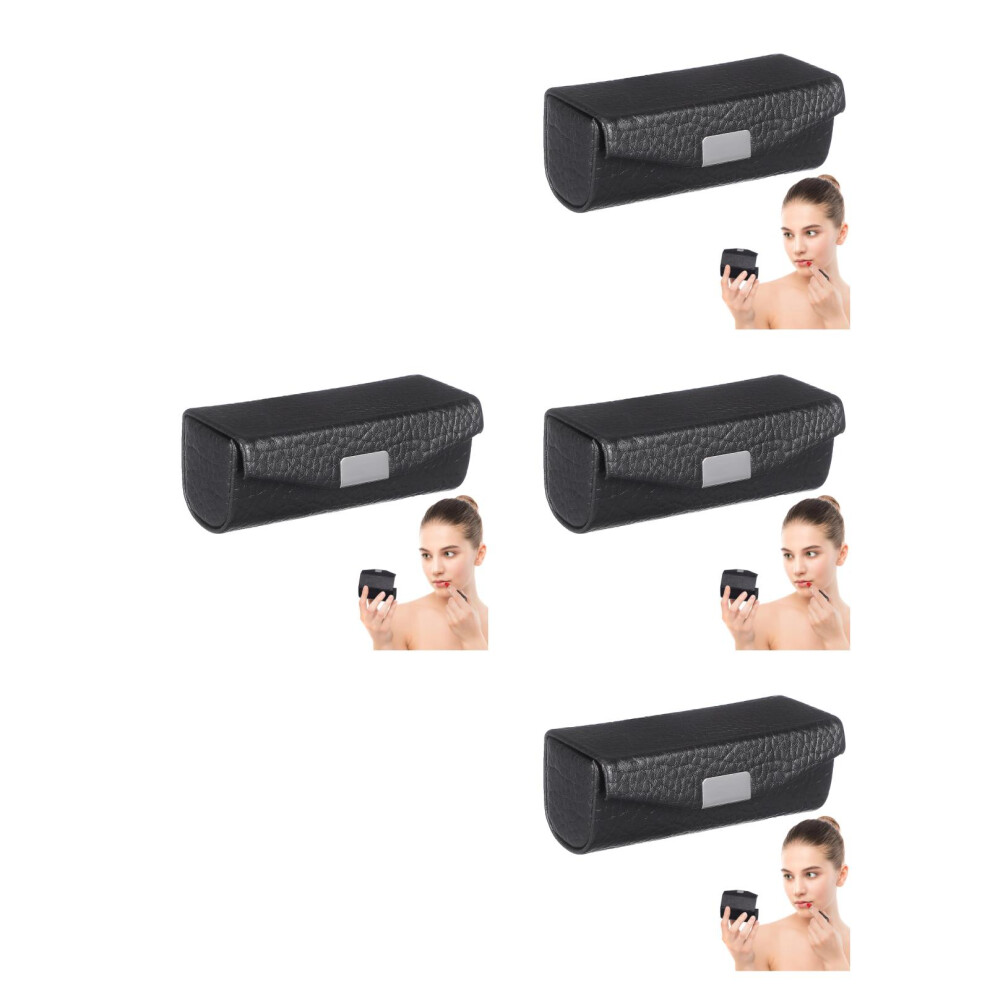 Artibetter Black 4Pcs Portable Pu Lipstick Container With Mirror For Women