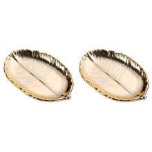2Pcs Golden Leaf Ceramic Storage Tray Electroplated Glaze Nordic Style