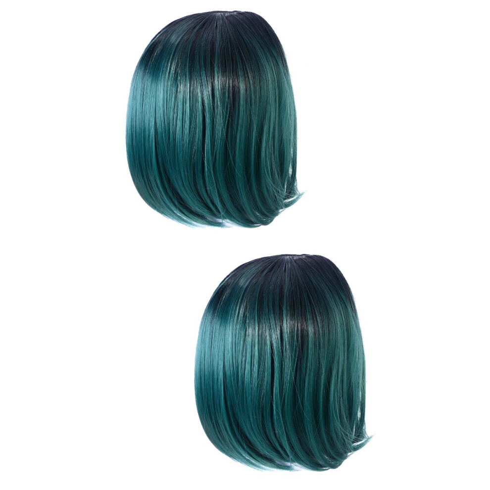 Iplusmile 2Pcs Stylish Olive Green Gradient Bob Wig Lightweight Washable