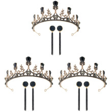 9Pcs Vintage Black Tiara and Earrings Elegant Bridal Hair Ornaments
