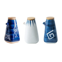 3Pcs Ceramic Condiment Jars with Bamboo Covers for Kitchen
