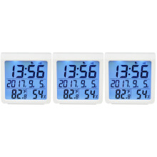 3Pcs Backlight Hygrometer White Digital Thermometer Alarm Clock Home