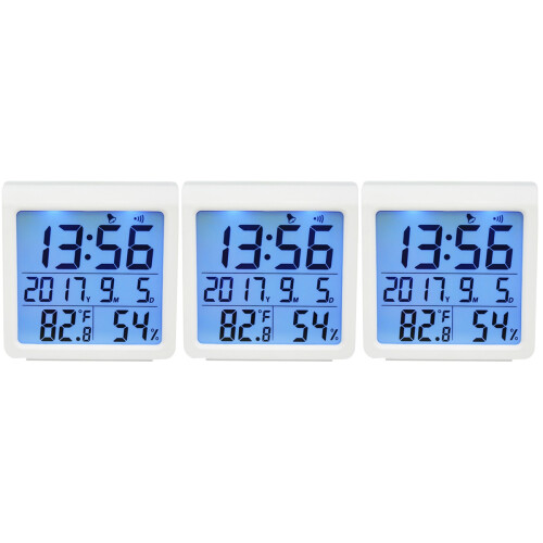 3Pcs Backlight Hygrometer White Digital Thermometer Alarm Clock Home