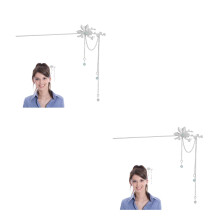 2Pcs Durable Silver Metal Hair Chopsticks Flower Tassel Hairpins