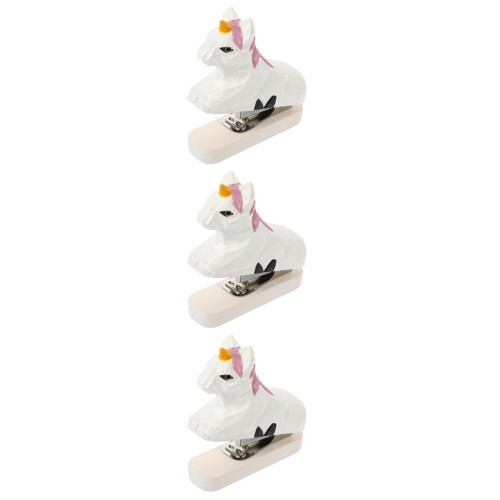 3Pcs Portable Manual Wooden Stapler White Mini Stapling Stationery