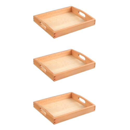 3Pcs Wooden Tray with Handles Light Brown Storage Organizer