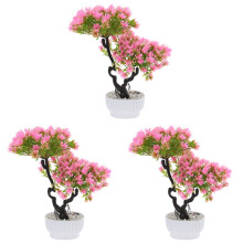 3Pcs Pink Artificial Bonsai Pine Tree Plastic Home Decoration