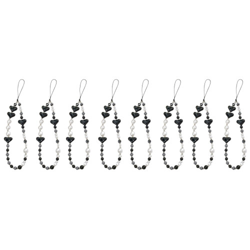 8Pcs Acrylic Beaded Phone Chain Heart Charm Wrist Strap
