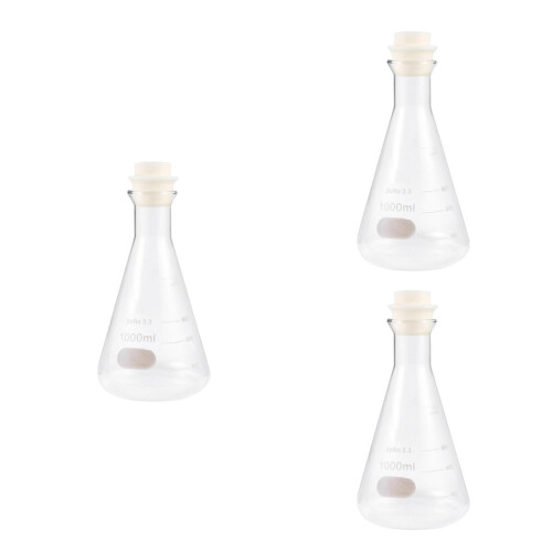 3Pcs Borosilicate Conical Flask with Cork for School Chemistry