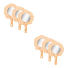 6Pcs DIY Wooden Kids Mirror Light Brown Handheld Unfinished Craft Toy