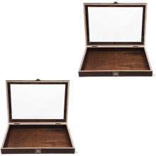 2Pcs Compact Brown Wooden Specimen Storage Boxes with Transparent Lid
