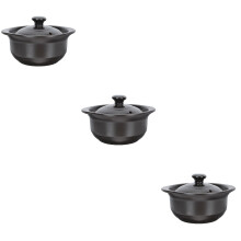 3Pcs Heat-Resistant Black Ceramic Casserole Kitchen Soup Pot