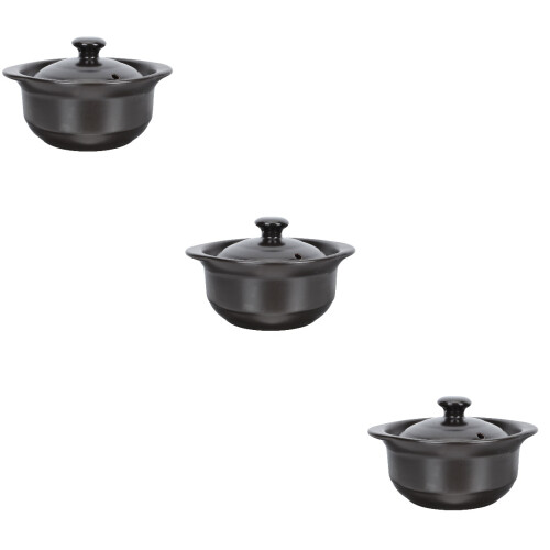 3Pcs Heat-Resistant Black Ceramic Casserole Kitchen Soup Pot