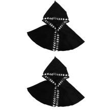 2Pcs Black Halloween Hooded Cloak Medieval Cowl Hat Unisex