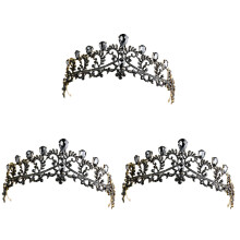 3Pcs Classic Black Alloy Crown with Rhinestones for Wedding and Party