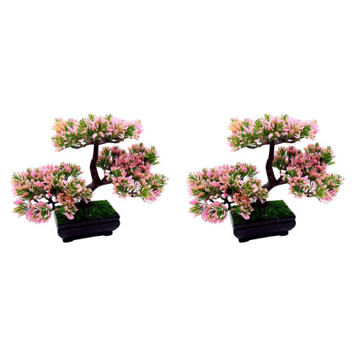 2Pcs Pink Artificial Bonsai Plants for Home Decorative Use