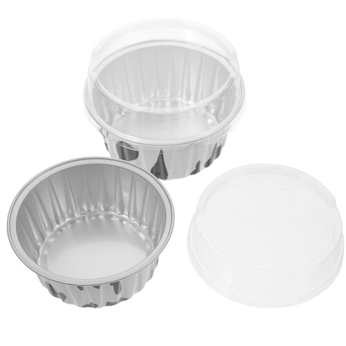 25Pcs Aluminum Foil Cake Cups with Covers Multi-Use Dessert Containers