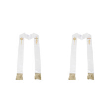 2Pcs White Clergy Wedding Stole Embroidered Cross Dove Pastor Shawl
