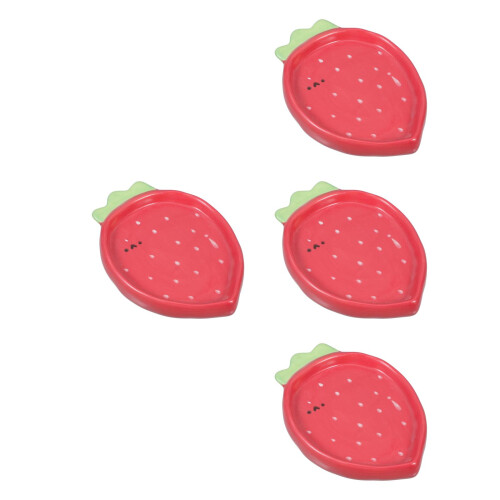 4Pcs Red Ceramic Strawberry Bowls Multiuse Snack Dessert Fruit Plates