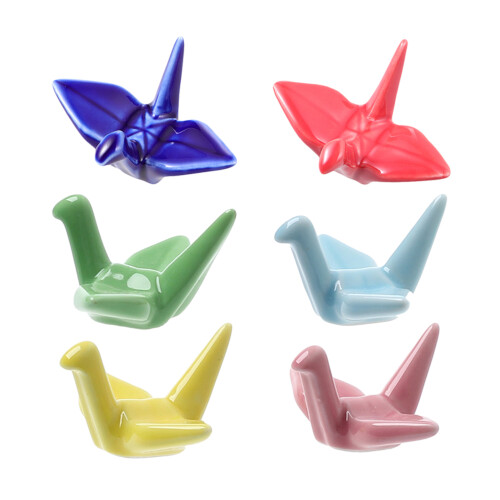 18Pcs Ceramic Chopsticks Rack with Paper Crane Design Assorted Colors