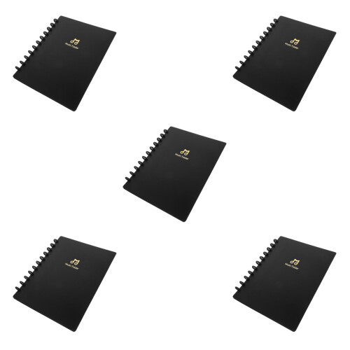 5Pcs Portable Black Music Flip Folders with Transparent Insert Pages