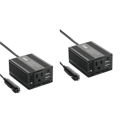 2Pièces Inverseur Auto USB Double 150W Refroidissement Compact Noir