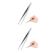 2Pcs Durable Stainless Steel Precision Tweezers, Round Tip, Silver