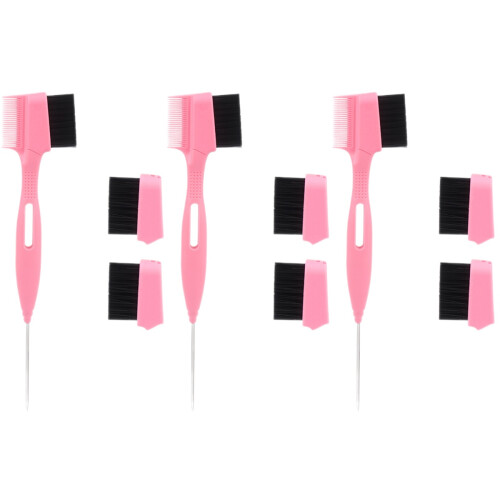 3Sets Sturdy Pink Eyebrow Comb Brush Double-Headed Hair Edge Tool