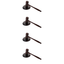 4Pcs Mini Wooden Gavel Toy Judge Hammer with Base Dark Brown