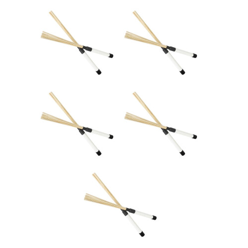 5Pairs Wood Handle Drum Brushes White Drumstick Set for Beginners