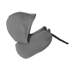 Dark Gray Hooded Travel Neck Pillow, Ergonomic, Adjustable