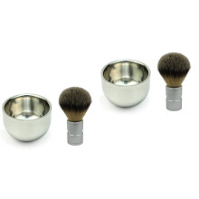 2Pcs Heat Insulated Silver Shaving Bowl and Nylon Hair Shaving Brush