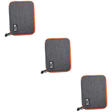 3St Grijs Kabel En Oordopjes Etui Van Doek Duurzaam Met Ritssluiting