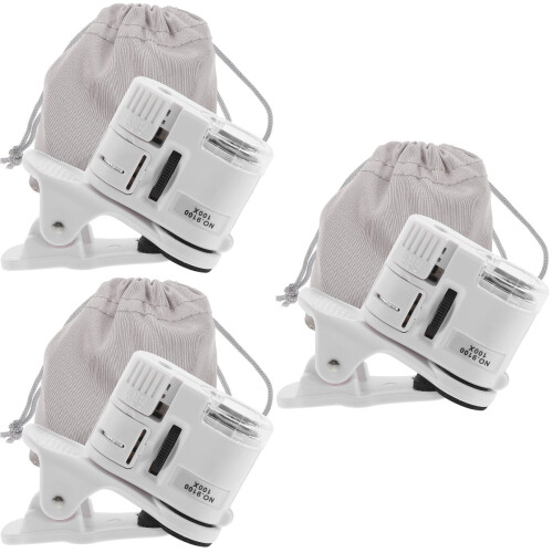3Pièces Microscope Portable 100X Pour Téléphone, Clip Blanc Avec LED