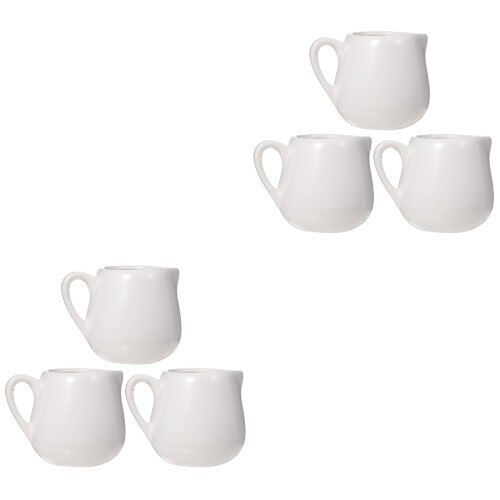 6Pcs White Mini Milk Jug Ceramic Sauce Container with Handle for Home