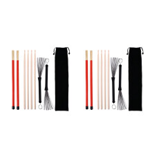 2Sets Drum Sticks Set Met Rubber Handvat Staal En Bamboe Borstel