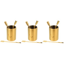 3Sets Stijlvolle Gouden Rvs Cocktailprikkers Met Opslagblik