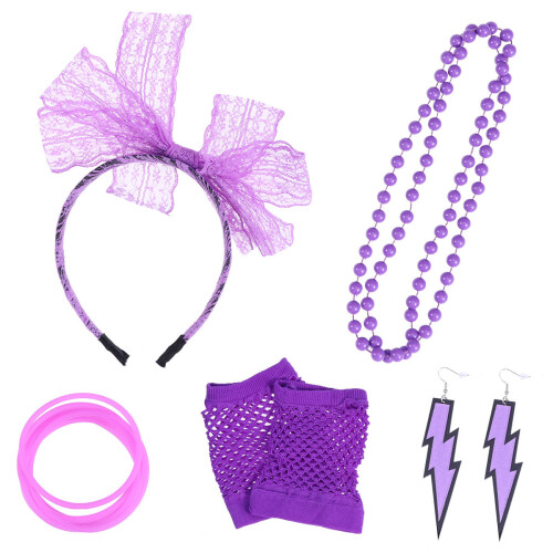 2Pièces Accessoires Violets 80S Filet Bandeau Soirée 1