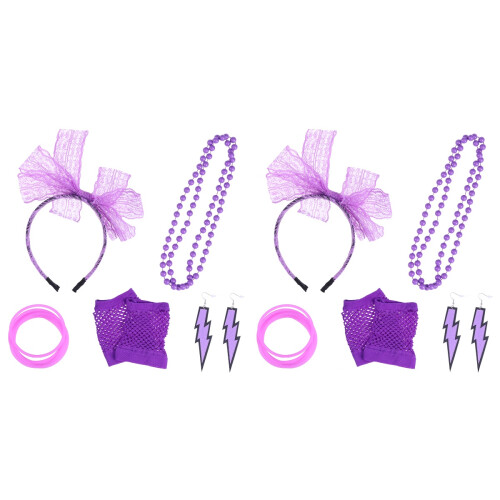2Pièces Accessoires Violets 80S Filet Bandeau Soirée 2