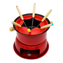 Red Stainless Steel Fondue Pot Set Cheese Chocolate Fondue 6 Dipping Forks and Removable Pot Melts Candy Sauce Dip